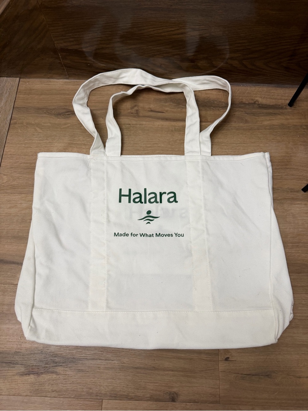 HALARA Cream Canvas Tote with Green Logo